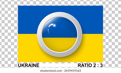 3D circle button with ukraine flag isolated on transparent background. vector illustration. 