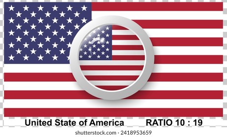 3D circle button with USA isolated on transparent background. vector illustration. 