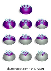 3D circle charts. 100 percent. Buttons for infographic.