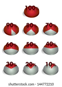3D circle charts. 100 percent. Buttons for infographic.