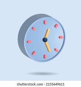 3d circle clock icon simple alarm clock. 