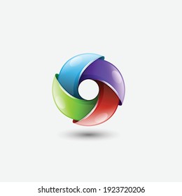 Logo de 3d círculo colorido con láminas brillantes ilustraciones vectoriales