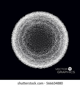 3d circle element with cloud of particles outside. Vector Illustration.