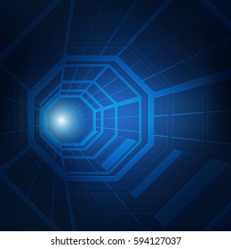 3D Circle Futuristic Tunnel In Technological Theme, Concept Of Digital Gateway, Abstract Technology Background