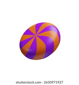 3d circle Halloween candy. Three-dimensional lollipop for October horror party. Holiday sweet snacks for children. Cartoon vector illustration. Trick or treat. Mystery sweet food in magenta style.