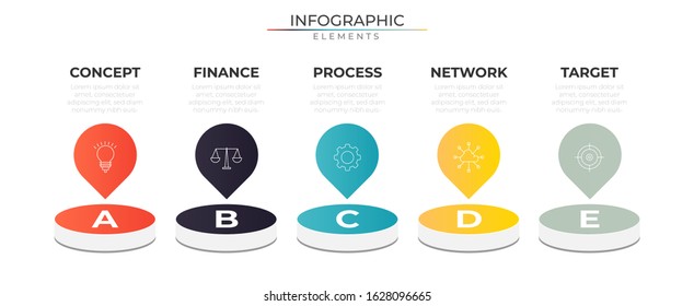 3D circle Infographic design template with icons and five steps process. Vector for company and corporate business project and presentation. Eps 10