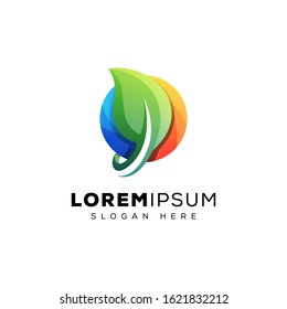 3D circle leaf logo, colorful leaf logo vector template