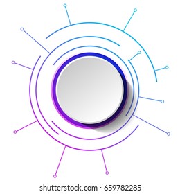 3d circle with multicolored rays around it on white background. Abstract infographics.