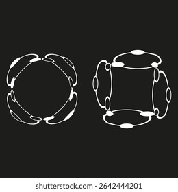 3D circle object. Oval linked shape. Abstract white vector. Black background icon.