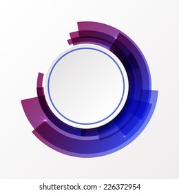 3d circle paper white banner on abstract background in blue and violet colors.