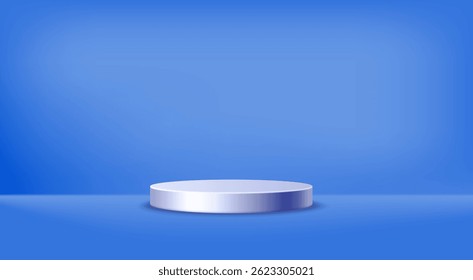 3D circle pedestal on soft blue background in a minimal concept. Ideal template for product display, mockup, branding, cosmetic showcase, or clean showroom presentation scene.