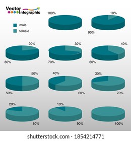 3D Circle Percentage Graph Set Green on white background