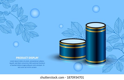 3d circle podium display. Abstract blue background for Product Presentation, mock up, show cosmetic product. Vector Illustration