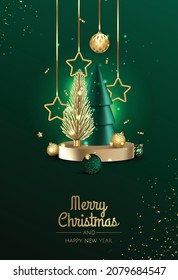 3D-Kreisumrandung mit Weihnachtsbaum. Winterurlaub, Hintergrund.