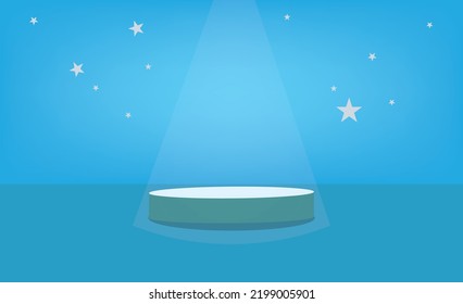 3d circle podium with spotlight for product display presentation. Vector rendering geometric platform design in blue color.