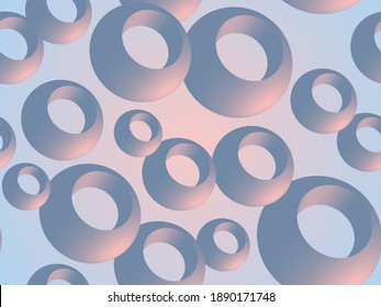 3D circle rings modern geometric seamless pattern. Circular shapes baby clothes fashion textile print. Geometric circle plastic rings simple background design. Sphere elements ornament. Fabric print