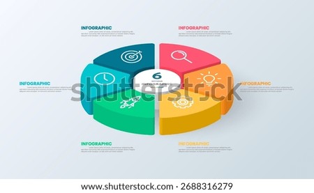 3D Circle shape infographic chart template with 6 options.
