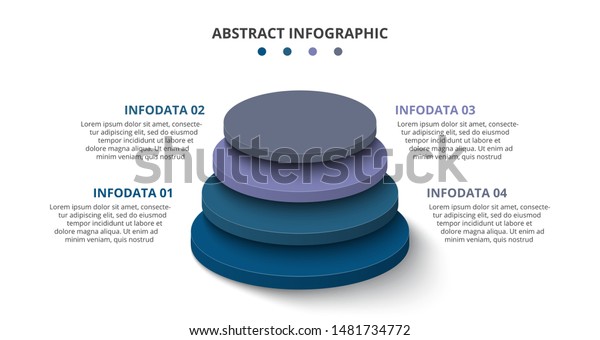 3d circles with 4 segments or\
layers. Modern infographic design template. Vector illustration for\
presentation. Concept of four stages of\
hierarchy.