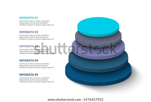 3d circles with 5 segments or\
layers. Modern infographic design template. Vector illustration for\
presentation. Concept of five stages of\
hierarchy.