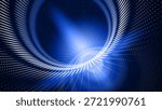 3D Circles Tech Background with Dotted Lines and Optical Illusion Effect. Big Data Visualization in Dark Space. Modern Dots Style Round Tunnel Banner. Vector Illustration.