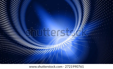 3D Circles Tech Background with Dotted Lines and Optical Illusion Effect. Big Data Visualization in Dark Space. Modern Dots Style Round Tunnel Banner. Vector Illustration.