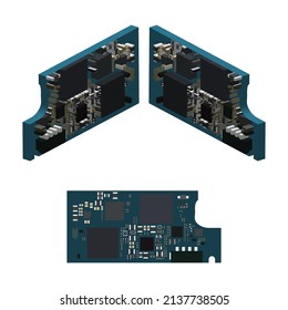Tarjeta de circuito 3D con diferentes ángulos sobre fondo blanco. Ilustración del vector EPS 10