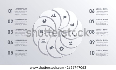 3D Circular Business Timeline Infographic with 10 Steps and White Background Design