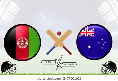 3D Circular Flag Badge Design for Afghanistan vs Australia International Cricket Match - EPS Vector Template for Sports Event, Banner, Social Media, Web Design Illustration