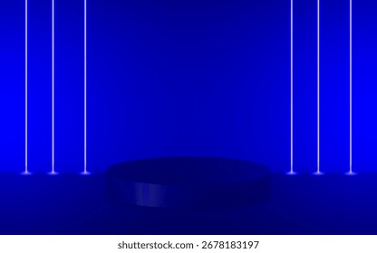 Un podio circular en 3D sobre un telón de fondo, iluminado por una luz suave y difusa. Ideal para exhibiciones de productos, maquetas o configuraciones de salas de exposición.