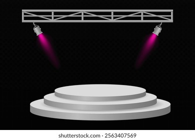 3D circular podium with two dramatic orange spotlights on a dark background, perfect for presentations, showcases, or award ceremonies.