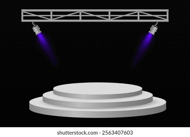 3D circular podium with two dramatic orange spotlights on a dark background, perfect for presentations, showcases, or award ceremonies.