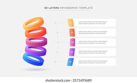 3D Circular Rings Five Layers Business Infographic Modern Design Template