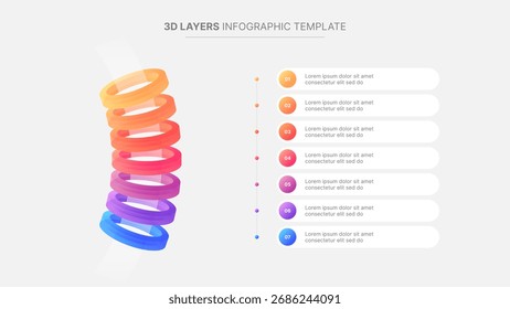 3D Circular Rings Seven Layers Business Infographic Modern Design Template