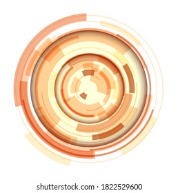 3D circular symbol, abstract lens technology design, rotating vector illustration.