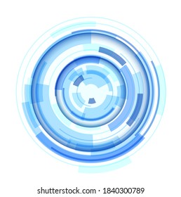 3D circular symbol, abstract lens technology design, rotating vector illustration.