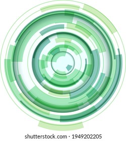 3D circular symbol, abstract lens technology design, rotating vector illustration.