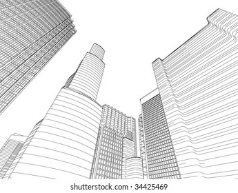 3d city in black and white paints