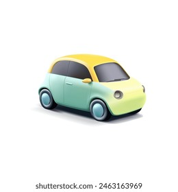 3D city car. Realistic small car. For advertising concepts of transportation services, delivery, rental, sale, and travel by car. Vector