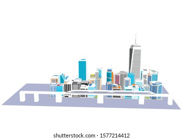
3D city with high speed trains