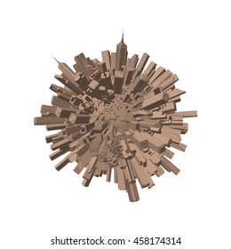 3d city sphere. Isolated on white background. 3d Vector  illustration.