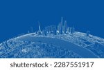3d city sphere. Vector rendering of 3d. Wire-frame style. The layers of visible and invisible lines are separated