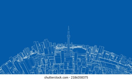 3d city sphere. Vector rendering of 3d. Wire-frame style. The layers of visible and invisible lines are separated