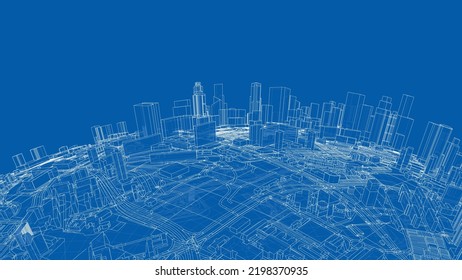 3d city sphere. Vector rendering of 3d. Wire-frame style. The layers of visible and invisible lines are separated