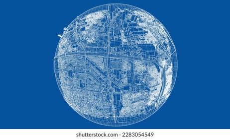 3d city sphere. Vector rendering of 3d. Wire-frame style. The layers of visible and invisible lines are separated