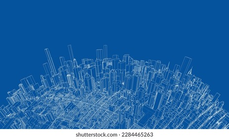 3d city sphere. Vector rendering of 3d. Wire-frame style. The layers of visible and invisible lines are separated