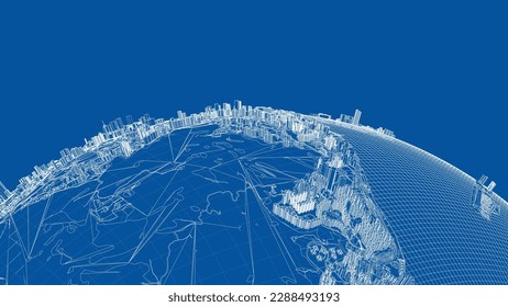 3d city sphere. Vector rendering of 3d. Wire-frame style. The layers of visible and invisible lines are separated