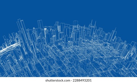 3d city sphere. Vector rendering of 3d. Wire-frame style. The layers of visible and invisible lines are separated