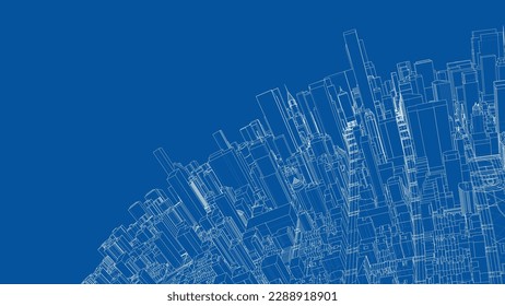 3d Stadtsphäre. Vektorgrafik von 3d. Wire-Frame-Stil. Die Schichten sichtbarer und unsichtbarer Linien sind getrennt