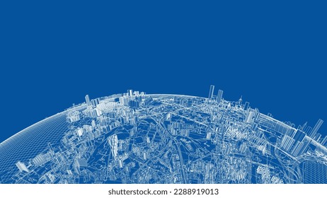 3d city sphere. Vector rendering of 3d. Wire-frame style. The layers of visible and invisible lines are separated