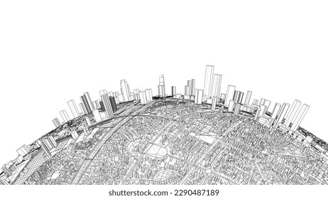 3d city sphere. Vector rendering of 3d. Wire-frame style. The layers of visible and invisible lines are separated